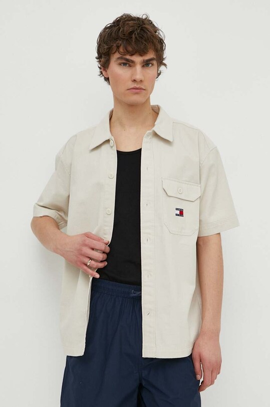 Хлопковая рубашка Tommy Jeans DM0DM18969 бежевый SS24