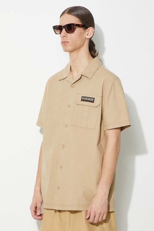 Napapijri camasa din bumbac G-Boyd bej NP0A4HQ4N1E1