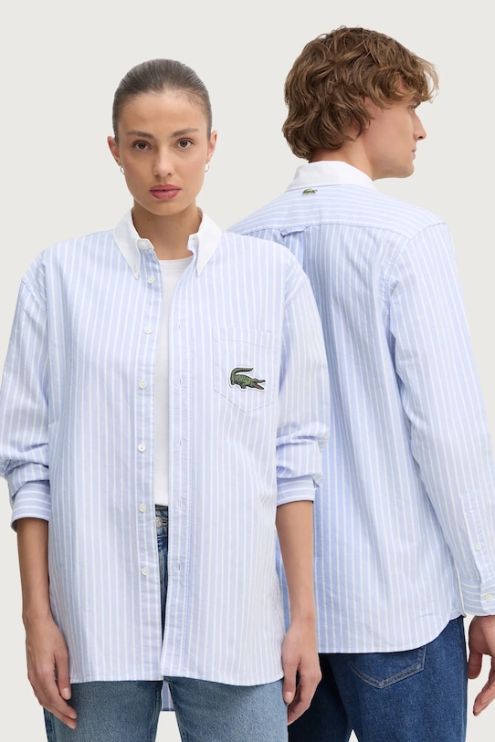 Lacoste camicia in cotone a strisce blu CH7610