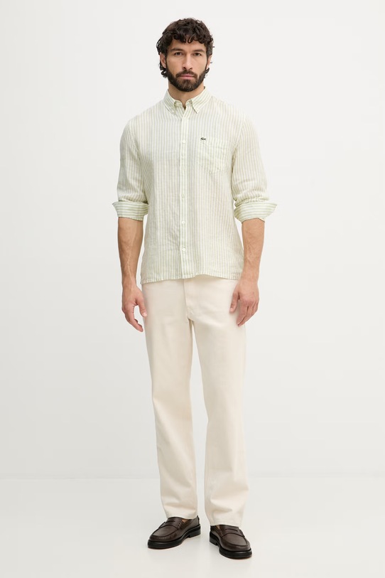 Lacoste košulja od lana za muškarce CH6985 zelena SS26