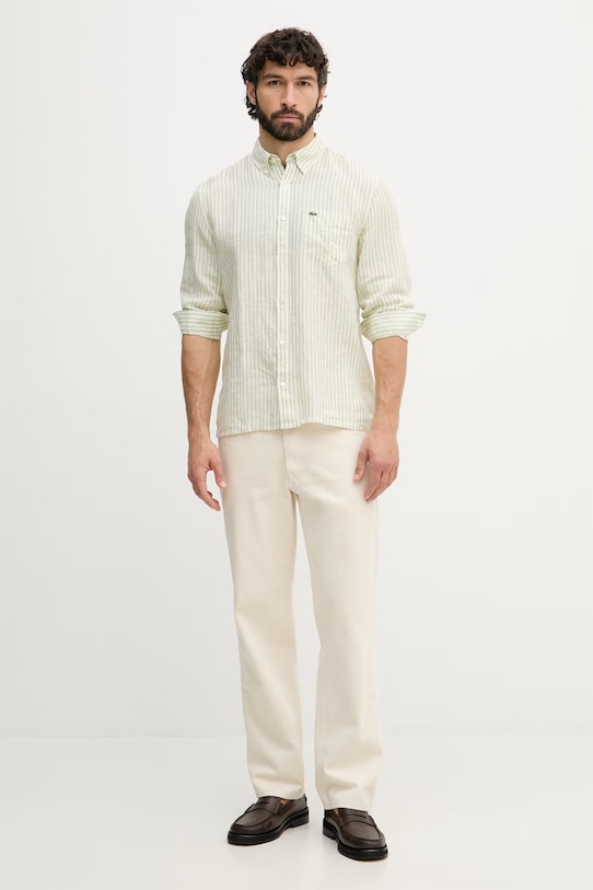 Lacoste košulja od lana za muškarce CH6985 zelena SS26