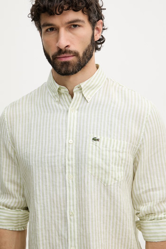 Lacoste košulja od lana za muškarce zelena CH6985