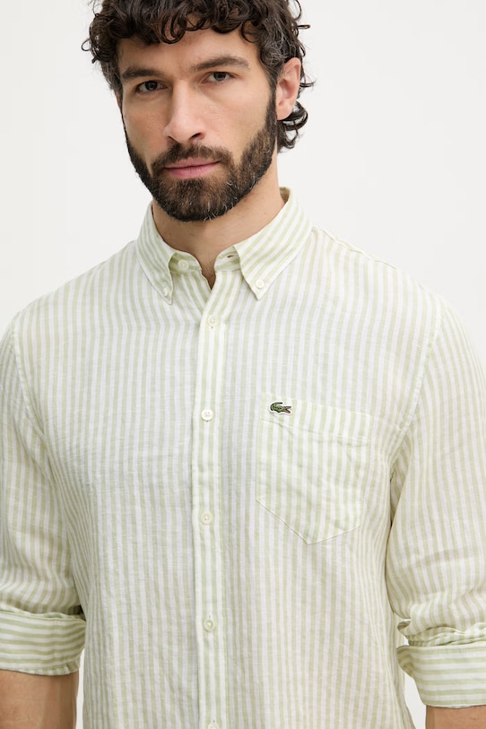 Lacoste košulja od lana za muškarce zelena CH6985