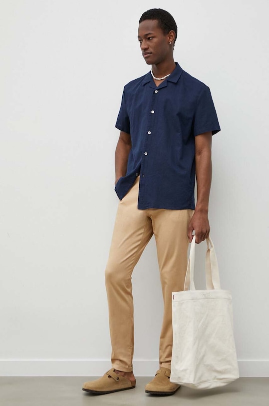 Bruuns Bazaar camasa din amestec de in BBM2365 bleumarin SS24