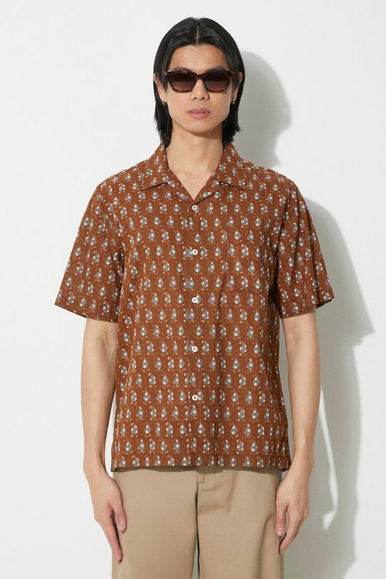 Universal Works koszula bawełniana Road Shirt wzorzyste brązowy 30179.BROWN