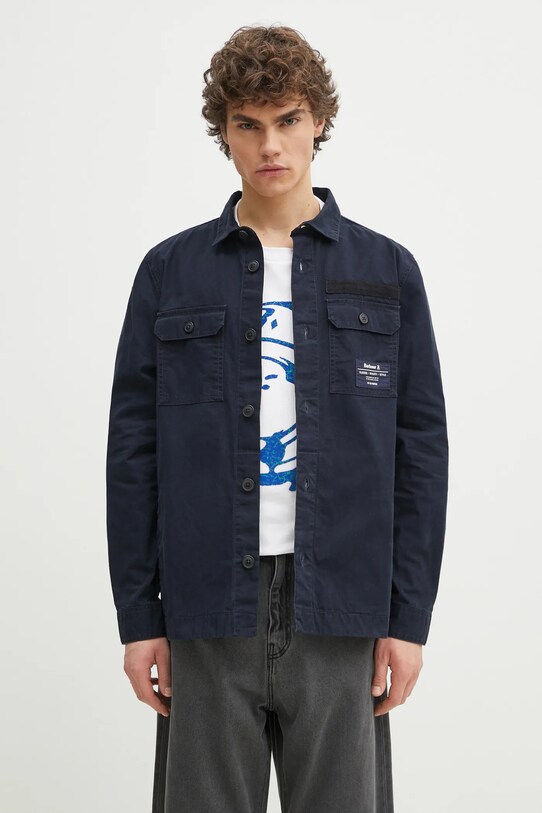 Βαμβακερό πουκάμισο Barbour Bidlam Overshirt μακρύ σκούρο μπλε MOS0368