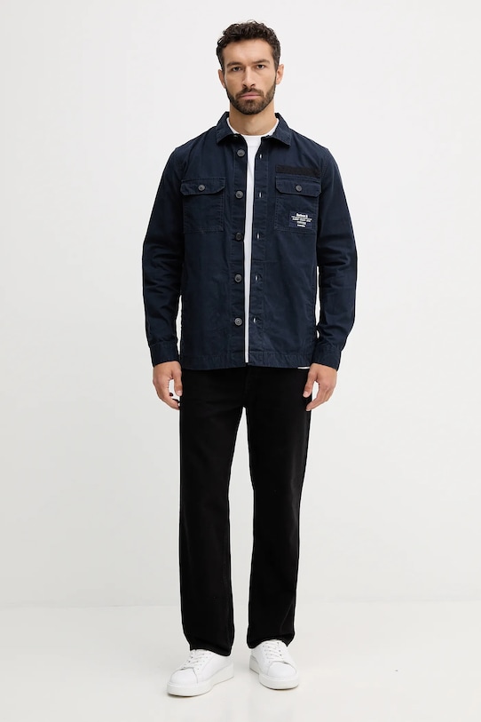 Βαμβακερό πουκάμισο Barbour Bidlam Overshirt MOS0368 σκούρο μπλε SS25