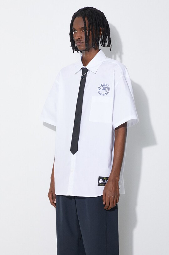 AMBUSH camasa din bumbac Circle Emblem S/S Shirt alb BMGG001S24FAB0010145