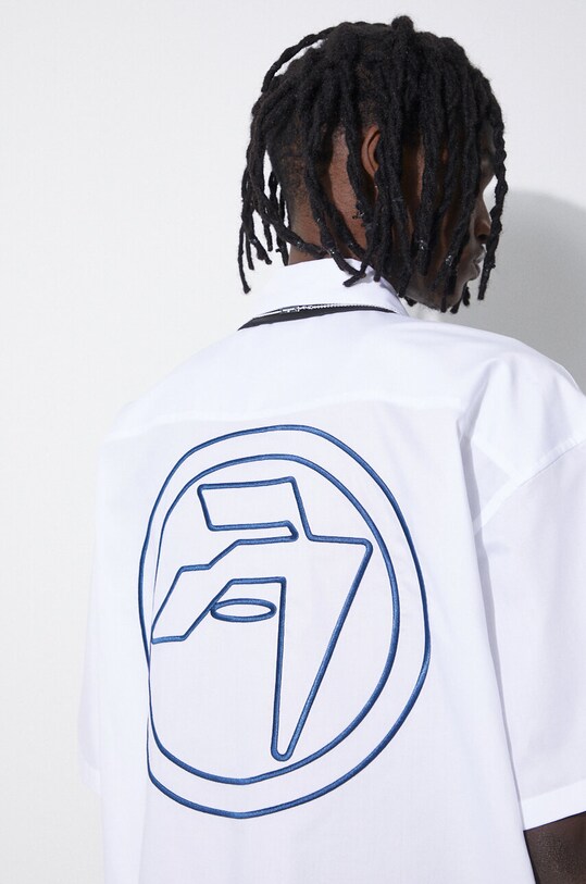 AMBUSH camasa din bumbac Circle Emblem S/S Shirt BMGG001S24FAB0010145 alb