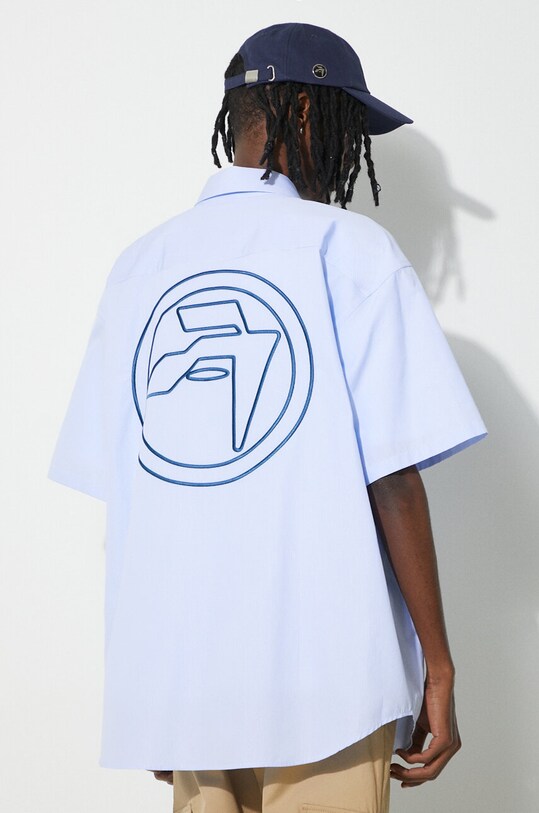 Oblečenie Bavlnená košeľa AMBUSH Emblem Striped S/S Shirt BMGG001S24FAB0024445 modrá