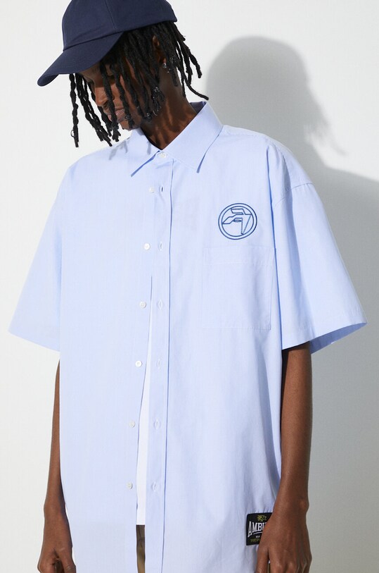 Bavlnená košeľa AMBUSH Emblem Striped S/S Shirt BMGG001S24FAB0024445 modrá