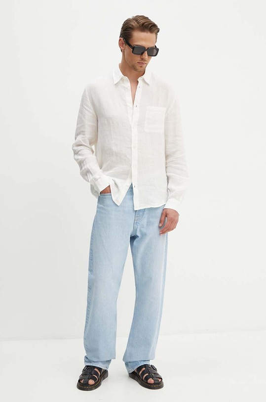 Lanena srajca A.P.C. chemise cassel logo LIAEK.H12545.AAC bež SS24