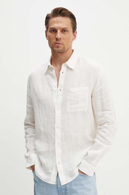 Lanena srajca A.P.C. chemise cassel logo bež LIAEK.H12545.AAC