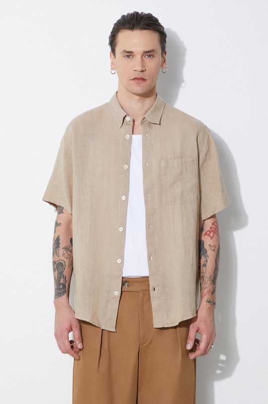 A.P.C. linen shirt chemisette bellini logo classic beige LIAEK.H12551.BAA