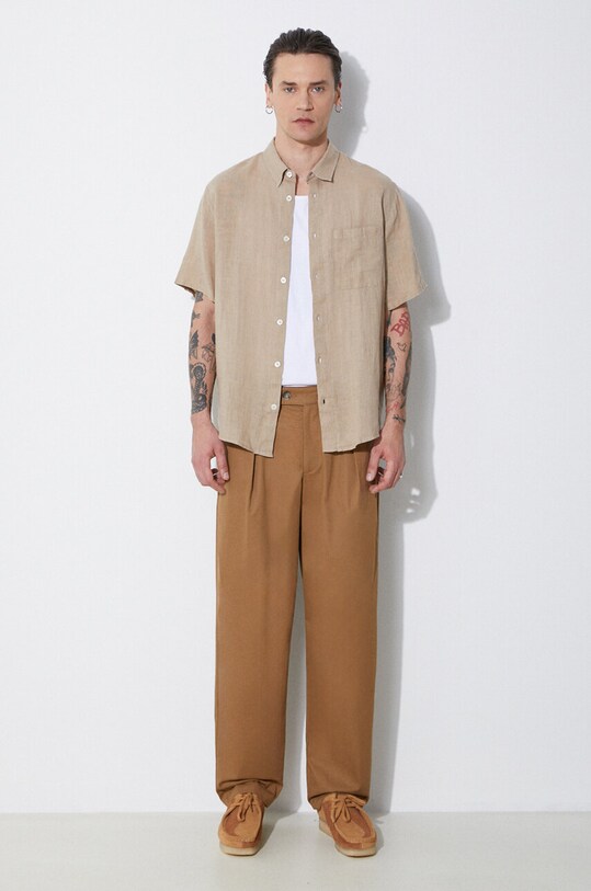 A.P.C. linen shirt chemisette bellini logo LIAEK.H12551.BAA beige SS24