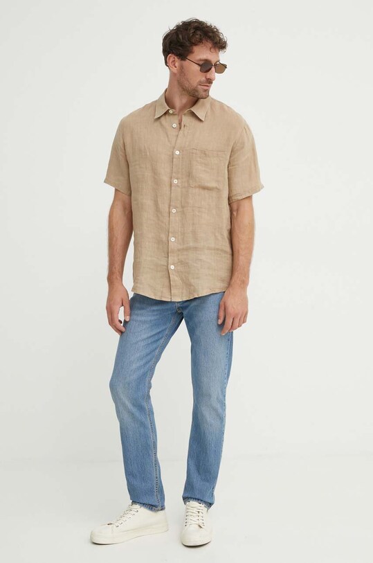 Îmbrăcăminte A.P.C. camasa de in chemisette bellini logo LIAEK.H12551.BAA bej