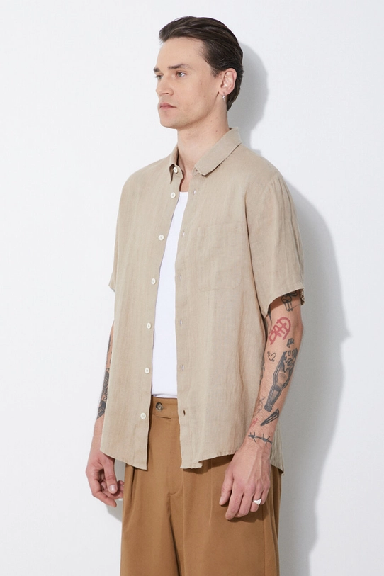 A.P.C. camicia di lino chemisette bellini logo beige LIAEK.H12551.BAA