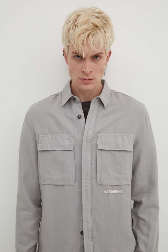 Košulja s dodatkom lana C.P. Company Broken casual siva 16CMSH159A006501G