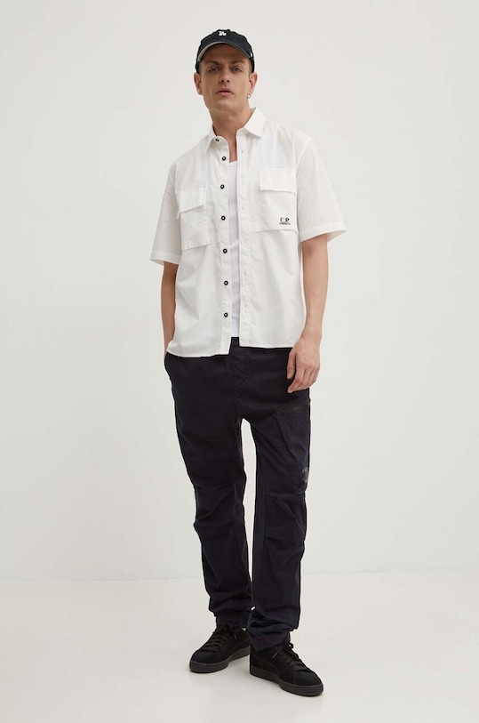 C.P. Company koszula bawełniana Cotton Rip-Stop 16CMSH213A005691G biały SS24