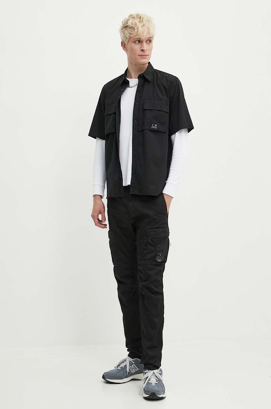 C.P. Company koszula bawełniana Cotton Rip-Stop 16CMSH213A005691G czarny SS24