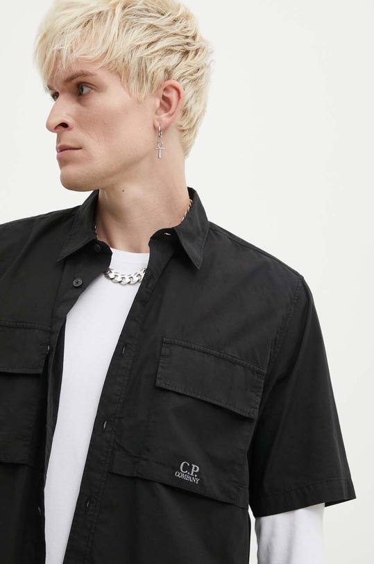 C.P. Company koszula bawełniana Cotton Rip-Stop czarny 16CMSH213A005691G