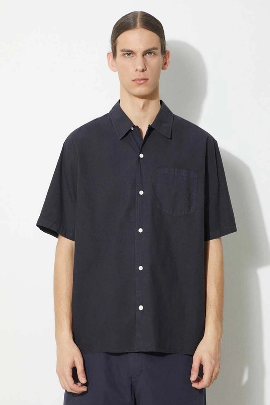 Košeľa Norse Projects Carsten Cotton Tencel jednofarebný tmavomodrá N40.0579.7004