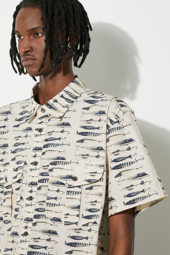 Filson koszula bawełniana Washed SS Feather wzorzyste beżowy FMCAM0007