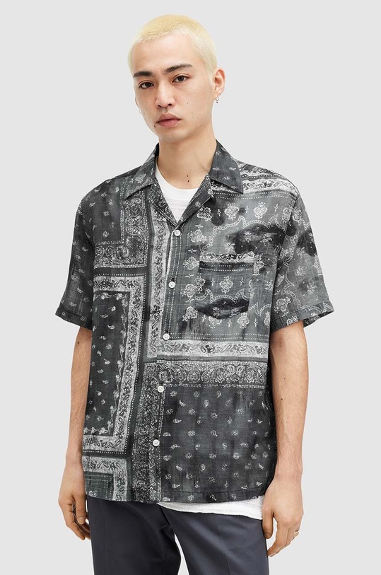 Bavlněná košile AllSaints TIJUANA SS SHIRT krátký černá MS558Z