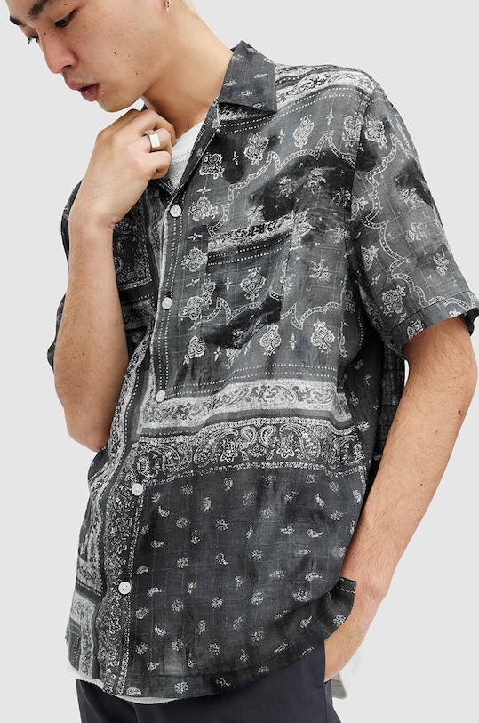 Bavlněná košile AllSaints TIJUANA SS SHIRT MS558Z černá SS24
