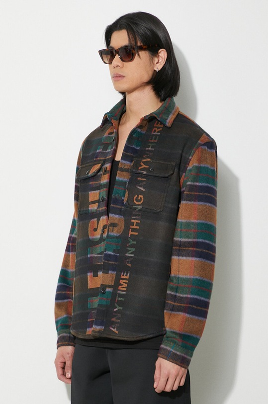 PLEASURES wool shirt Anytime Work Shirt multicolor P24SP045.OLIVE