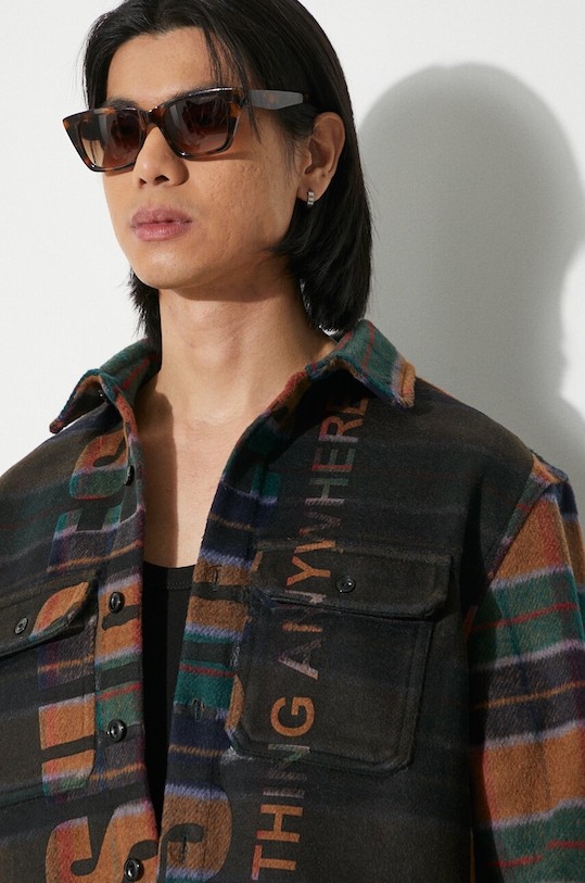 PLEASURES wool shirt Anytime Work Shirt P24SP045.OLIVE multicolor