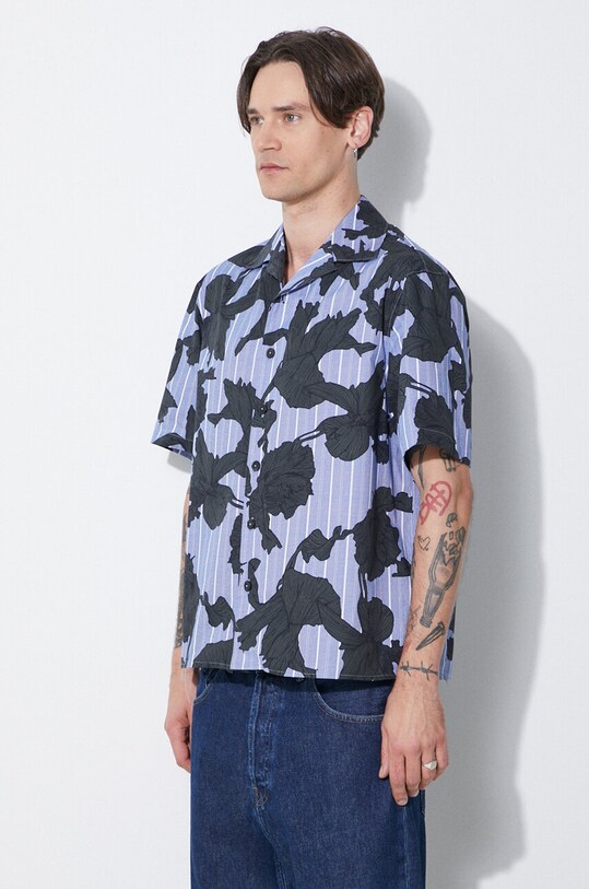 Бавовняна сорочка Neil Barrett Boxy Bold Flowers Print Short Sleeve Shirt блакитний MY60214A.Y059.765N