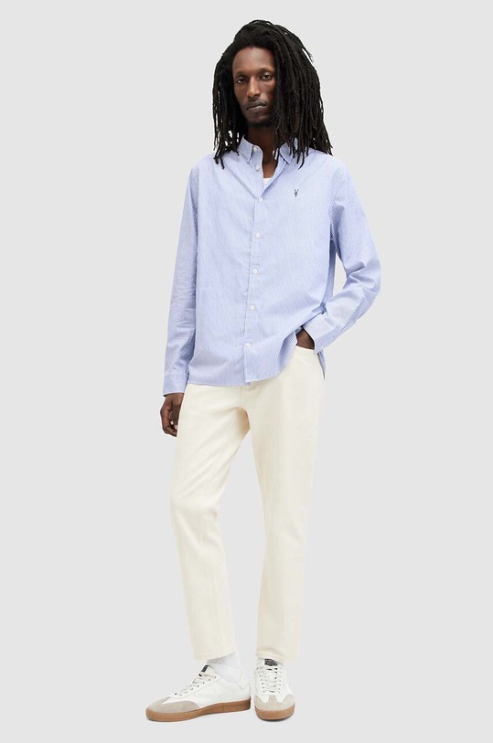AllSaints koszula bawełniana HILLVIEW LS SHIRT niebieski MS513Z
