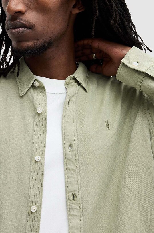 AllSaints cămașă de in LAGUNA LS SHIRT MS540Z verde AW24