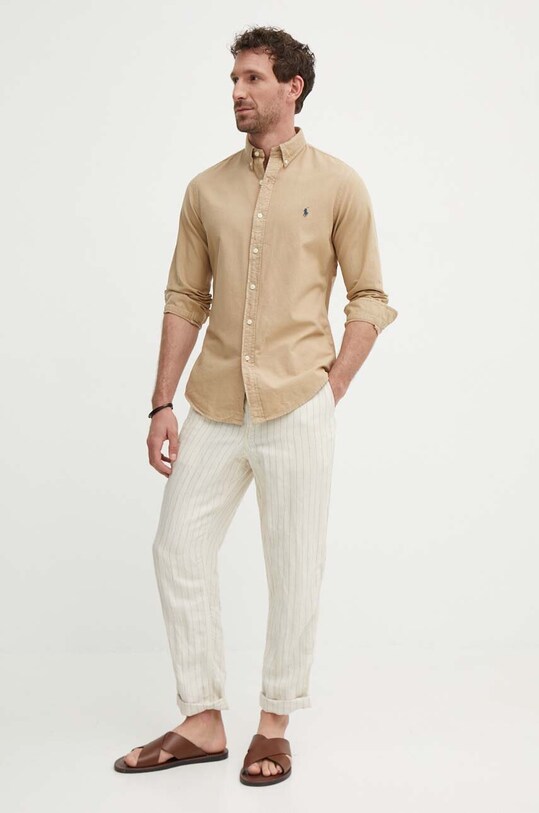 Бавовняна сорочка Polo Ralph Lauren 710889739 бежевий SS24