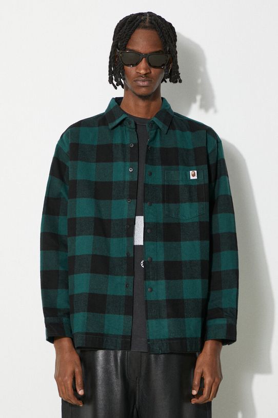 Abbigliamento A Bathing Ape camicia in cotone Block Check Shirt 1J80131003 verde