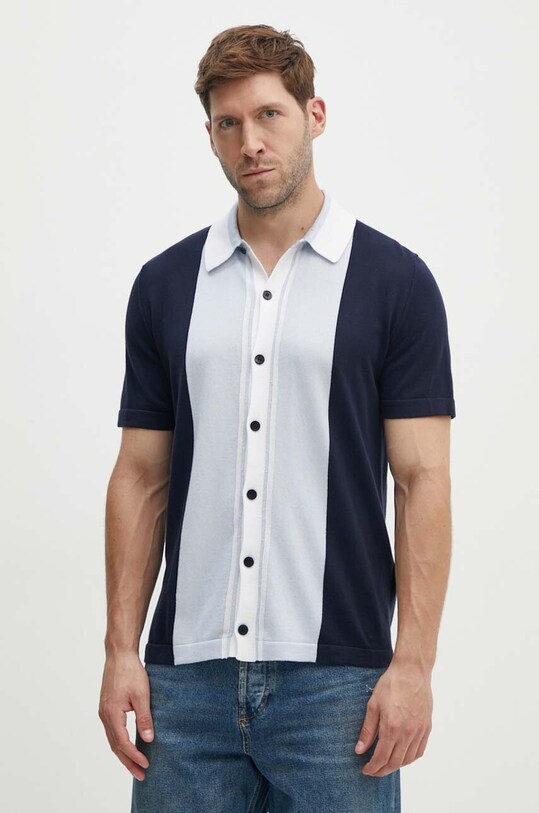 Sisley koszula bawełniana wzorzyste granatowy 1094T500E