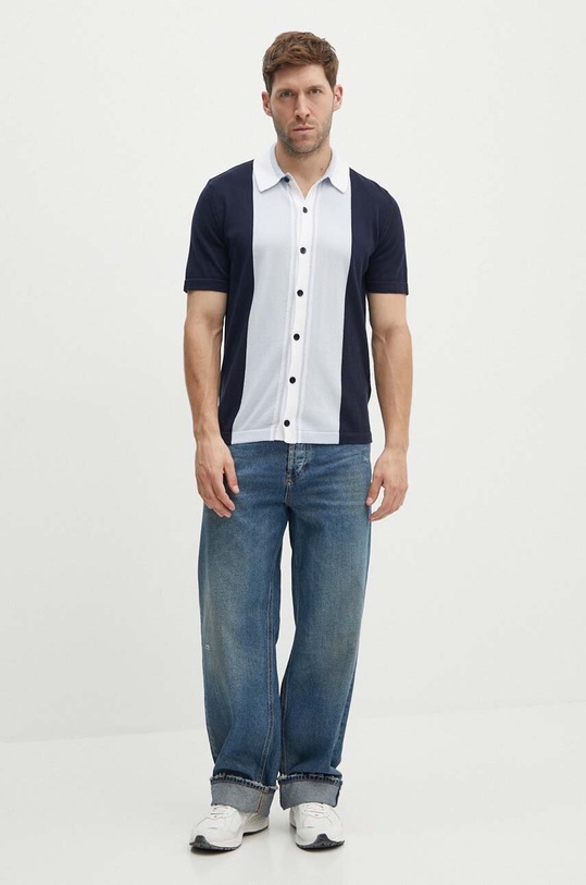 Sisley koszula bawełniana 1094T500E granatowy SS24