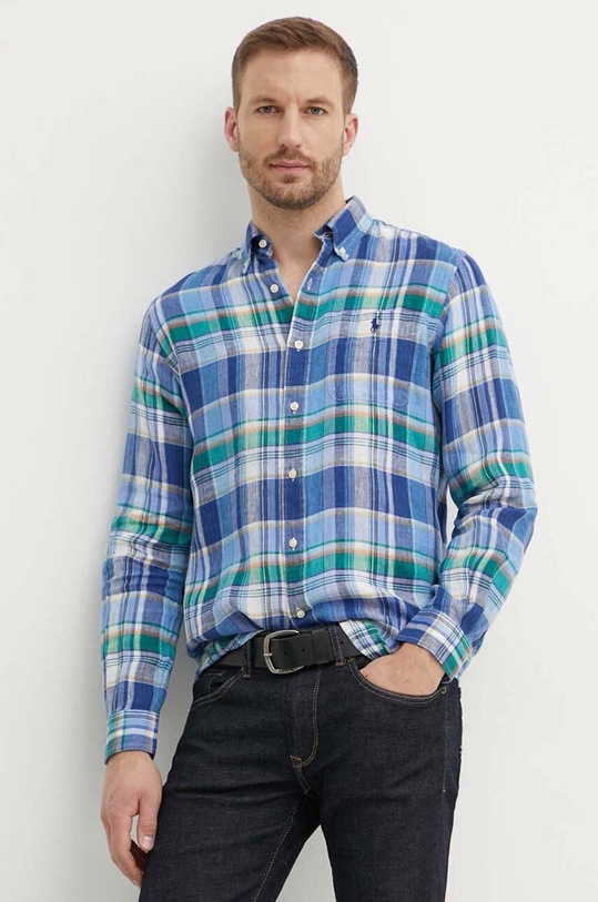Polo Ralph Lauren koszula lniana wzorzyste niebieski 710938002