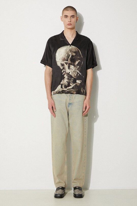 Риза STAMPD Skeleton Camp Collar Buttondown SLA.M3142BD.SKL черен SS24