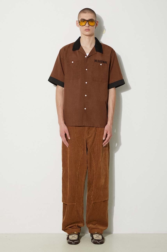 PLEASURES camicia Daisy Bowling Button Down P24SU001.BROWN marrone SS24