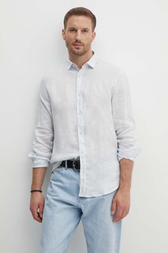 Armani Exchange camicia di lino semplice blu 8NZC50.ZNCFZ