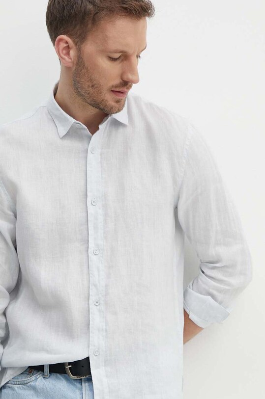 Armani Exchange camicia di lino blu 8NZC50.ZNCFZ