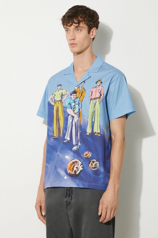 Filling Pieces koszula bawełniana Resort Shirt wzorzyste niebieski 98733980631