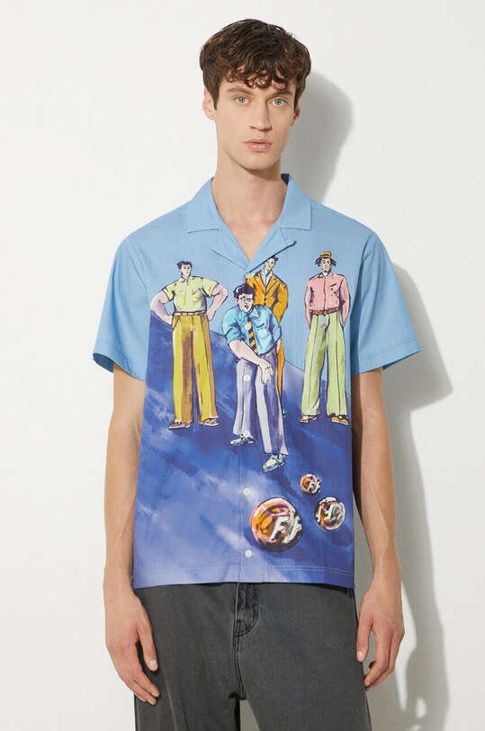 Βαμβακερό πουκάμισο Filling Pieces Resort Shirt μπλε 98733980631