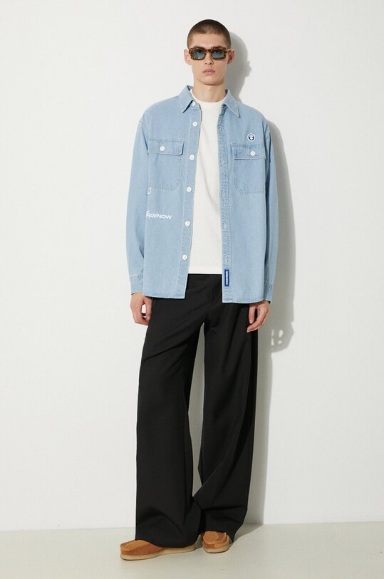 Bavlněná košile AAPE AAPSTM8472XXM modrá SS24