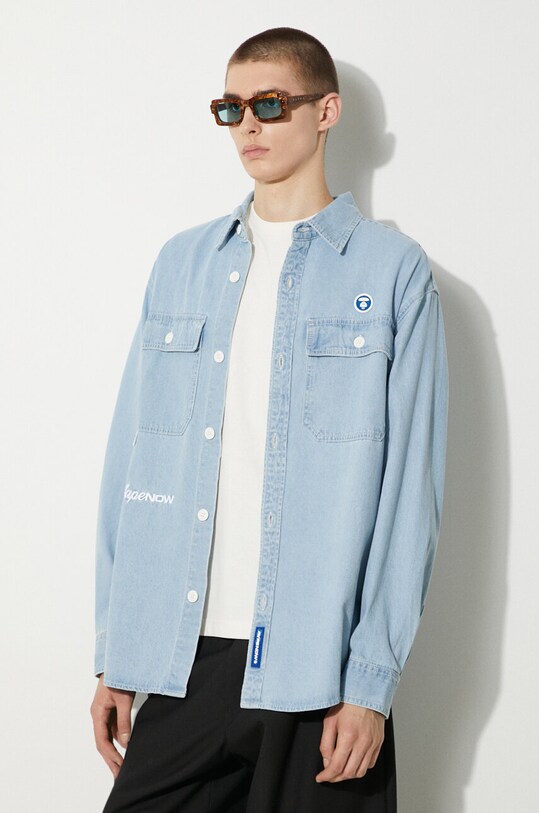 Bavlněná košile AAPE modrá AAPSTM8472XXM