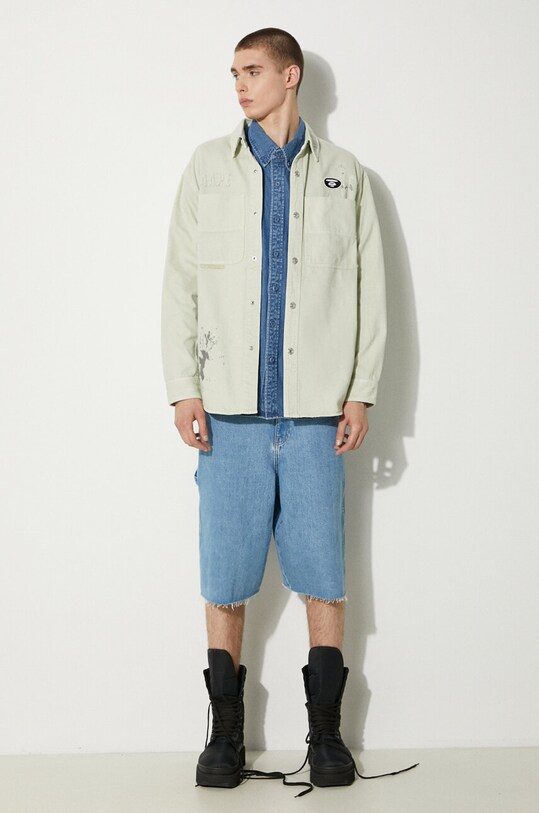 AAPE camicia di jeans AAPSTM8480XXM verde SS24