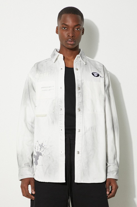 AAPE camasa jeans cu modele alb AAPSTM8480XAM
