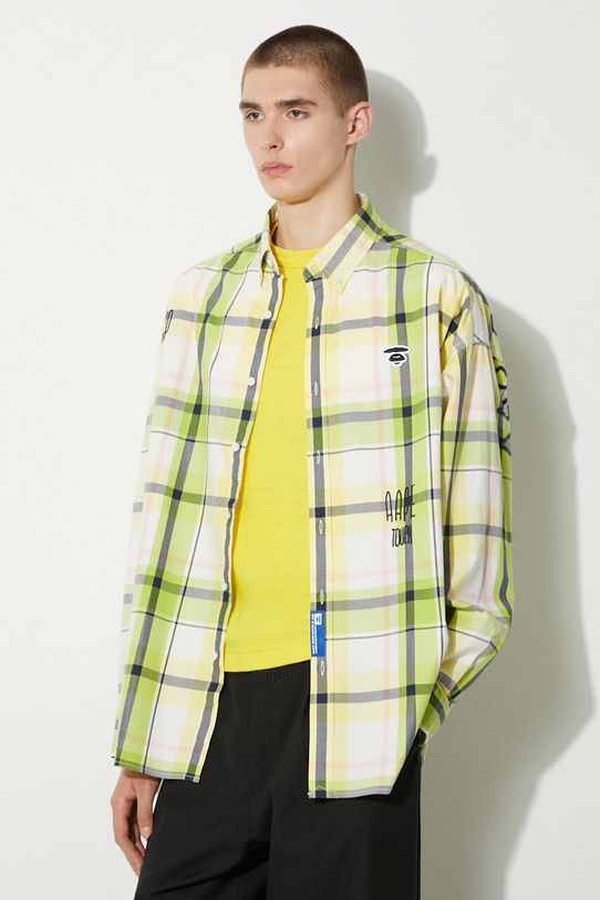 Bavlněná košile AAPE relaxed zelená AAPSTM8479XXM